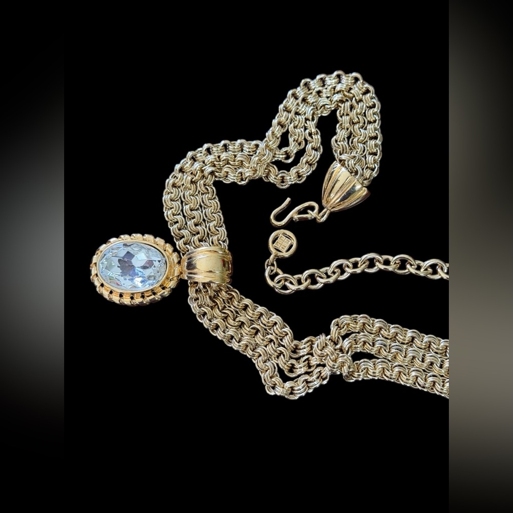 Givenchy Paris New York Vintage Multi Strand Gold-Plated and Rhinestone Necklace - Picture 7 of 17